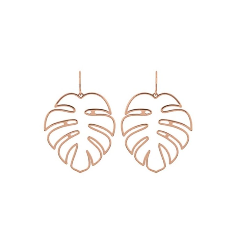 Gold cut out monstera palm leaf dangle earrings